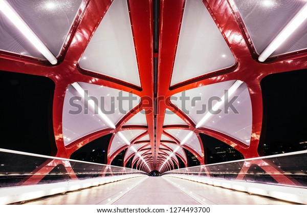 Peace Bridge in Calgary at\
night