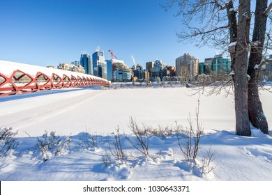 The Peace bridge at cold winter located in Calgary downtown, Alberta, Canada