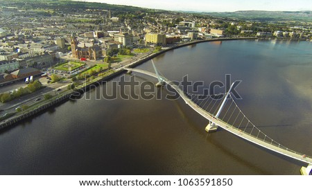 Peace bridge Derry Londonderry from the air