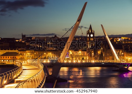 Peace Bridge in Derry. Derry, Northern Ireland, United Kingdom.