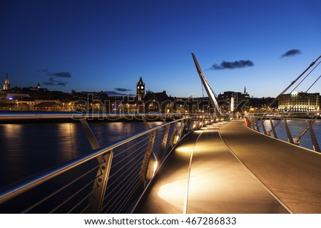 Peace Bridge in Derry. Derry, Northern Ireland, United Kingdom.