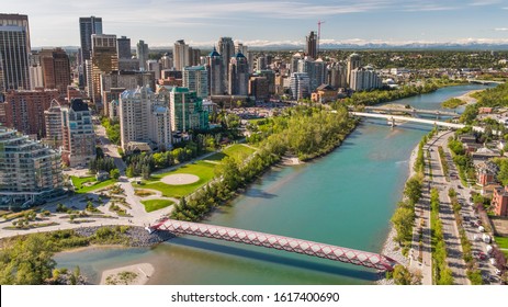 Peace Bridge over Bow River in Calgary, Alberta, Canada