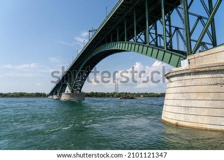 The Peace Bridge spanning the Niagara River between Fort Erie, Canada and Buffalo, New York.