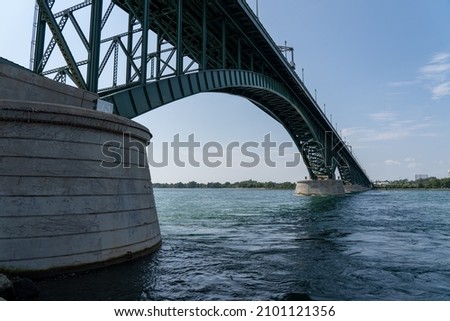The Peace Bridge spanning the Niagara River between Fort Erie, Canada and Buffalo, New York.