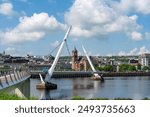 The Peace Bridge and Town Hall on the River Foyle Londonderry Derry City Northern Ireland County Derry