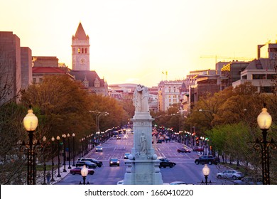 Peace Naval Monument Or Civil War Sailors Statue Over Pennsylvania Avenue Near United States Capitol