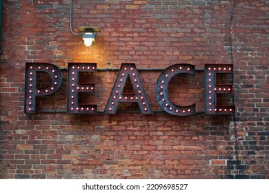 Peace Sign During Christmas In Distillery District, Toronto, Ontario, Canada