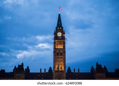 The Peace Tower Of Canada's Parliament In Ottawa.