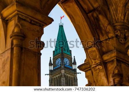 Peace Tower at the Parliament of Canada in Ottawa Framed in Arch