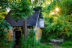 Peaceful Abandoned Old Cottage At Summer Sunset In The Woods Nobody