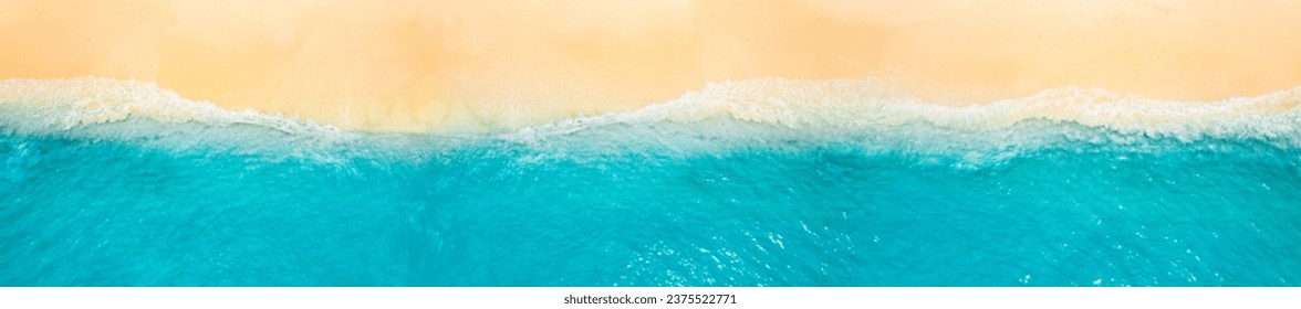 Peaceful aerial wide beach landscape, summer vacation Mediterranean holiday. Waves crash amazing blue ocean bay sea panoramic coastline. Tranquil aerial drone top view. Relaxing sunny beach, seaside - Powered by Shutterstock