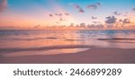 Peaceful closeup sea sand sky beach. Beautiful tranquil nature landscape. Inspire calm tropical seascape wave horizon. Colorful panoramic sunset light relaxing summer pattern. Vacation travel tourism