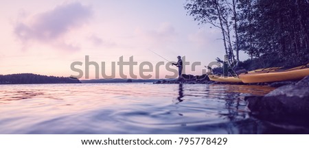 Peaceful fishing at a lake