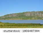 The peaceful Freeman Reservoir  below the mountainside of the Routt National Forests. In the Rocky mountains of Colorado