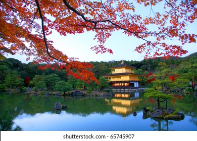 Peaceful Golden Pavilion Temple In Kyoto, Japan