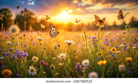 A peaceful meadow bathed in the golden light - Powered by Shutterstock