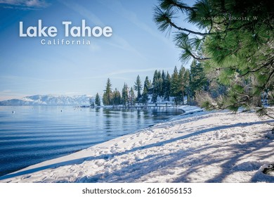 A peaceful moment at Lake Tahoe, where crystal-clear waters reflect the surrounding mountains, capturing the serene beauty and vastness of this stunning alpine lake