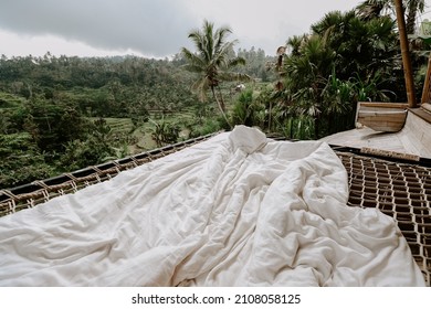 Peaceful And Relaxing Scene Settings Captured In The Luxury Jungle Resort In Bali. Overlooking Lush Tropical Landscapes, Palm Trees And Greenery