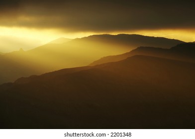 Peaceful sunset in mountain
