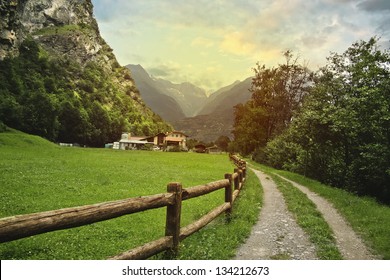 Peaceful view of countryside in Swiss Alps