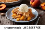 Peach Cobbler: A warm, gooey dessert with juicy peaches and a golden, buttery crust. A Southern classic perfect with a scoop of vanilla ice cream