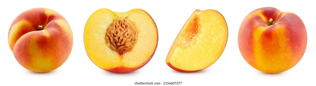 Peach collection Clipping Path. Peach isolated on white background. Big set fresh peach fruits. Professional studio macro shooting