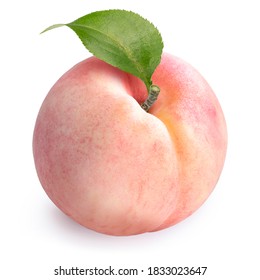 Peach fruit with leaves isolated on white background, Fresh Peach on White Background With clipping path, 