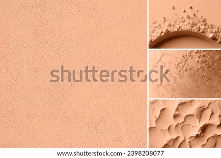 Peach fuzz is color of year 2024. Multiple textures surface in collage toned in fashion blended pink-orange trend-setting colour of the year Peach Fuzz