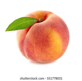 Peach with leaf in closeup