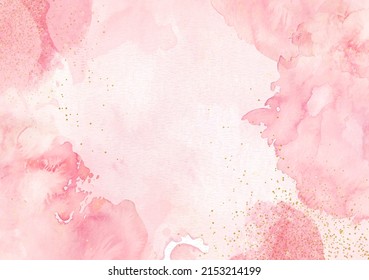 Peach, light pink with gold stripes  watercolor, ink, abstract backround texture. Copy space for banner, poster, backdrop for text, textures design art work or skin product. High resolution.