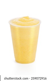 Peach, Mango, Or Orange Fruit Smoothie Or Tropical Fruit Cocktail On A White Background