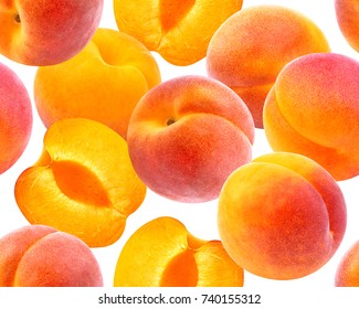 Peach seamless pattern. Ripe peaches isolated on white background
