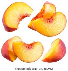 Peach Slices Isolated On White Background