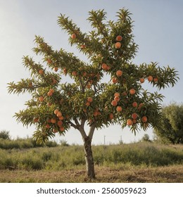 A peach tree is a fruit-bearing tree known for its fragrant blossoms and juicy, sweet peaches, thriving in warm climates and offering vibrant seasonal beauty.