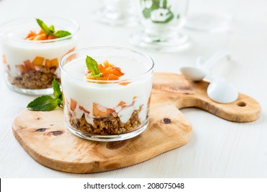 Peach Trifle With Crunchy Toasted Oats And Dried Fruit