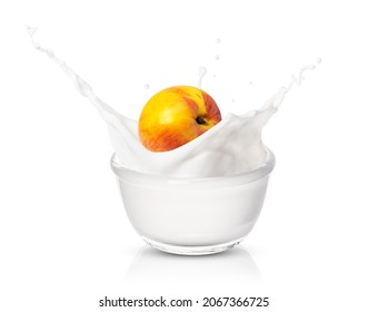 Peach yogurt splash isolated on white background.