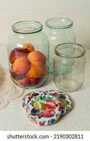 Peaches Sliced Into Slices Lie In A Jar For Home Canning