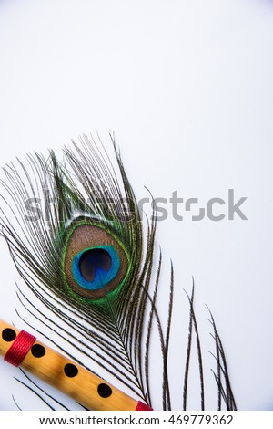 peacock feather bamboo flute over colourful stock photo edit now