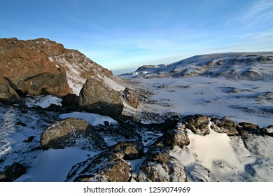 Peak Of Kilimanjaro And Kibo Crater. Tanzania. Africa.