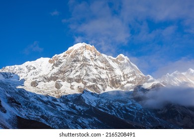 Peak of Mount Annapurna South on sunrise, Annapurna Base Camp , Annapurna Conservation Area, Himalaya, Nepal.