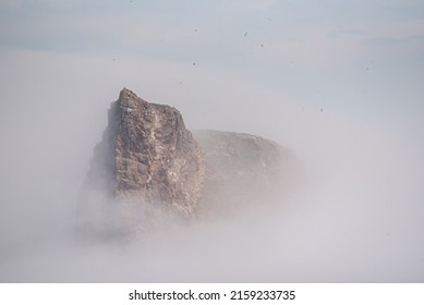 The Peak Of The Rock Emerging From The Dense Fog 