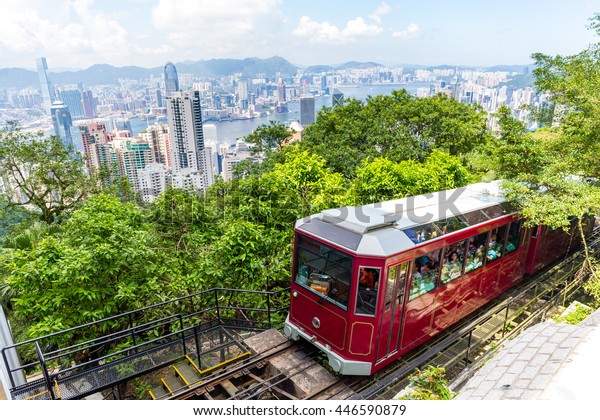 Peak Tram Hong Kong City Skyline Stock Photo (Edit Now) 446590879