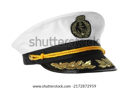 Peaked cap with accessories isolated on white