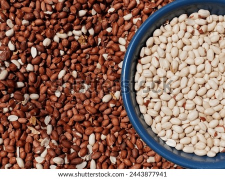 Pealed Brown and White Peanuts Separated with Bowl
