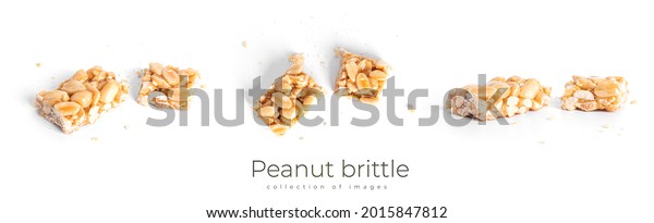  Peanut brittle\
isolated on white background. Peanuts in caramel. Natural candy\
bar. High quality photo