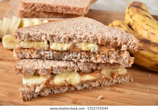 Peanut Butter Banana Sandwich On Sprouted Stock Photo Edit Now