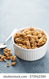 Peanut Butter Big Cluster Granola In White Ramekin