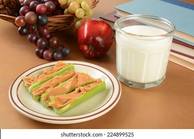 Peanut Butter In Celery Sticks As An After School Snack