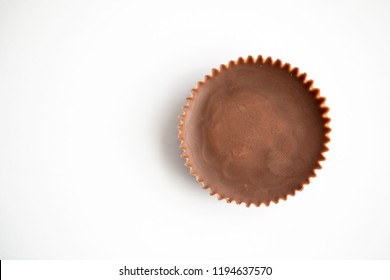 Peanut Butter Cup Shot On A White Background Macro