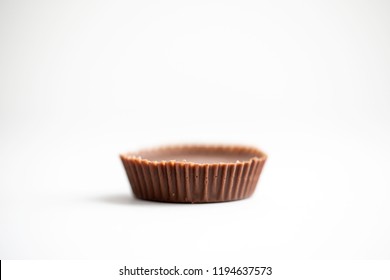 Peanut Butter Cup Shot On A White Background Macro